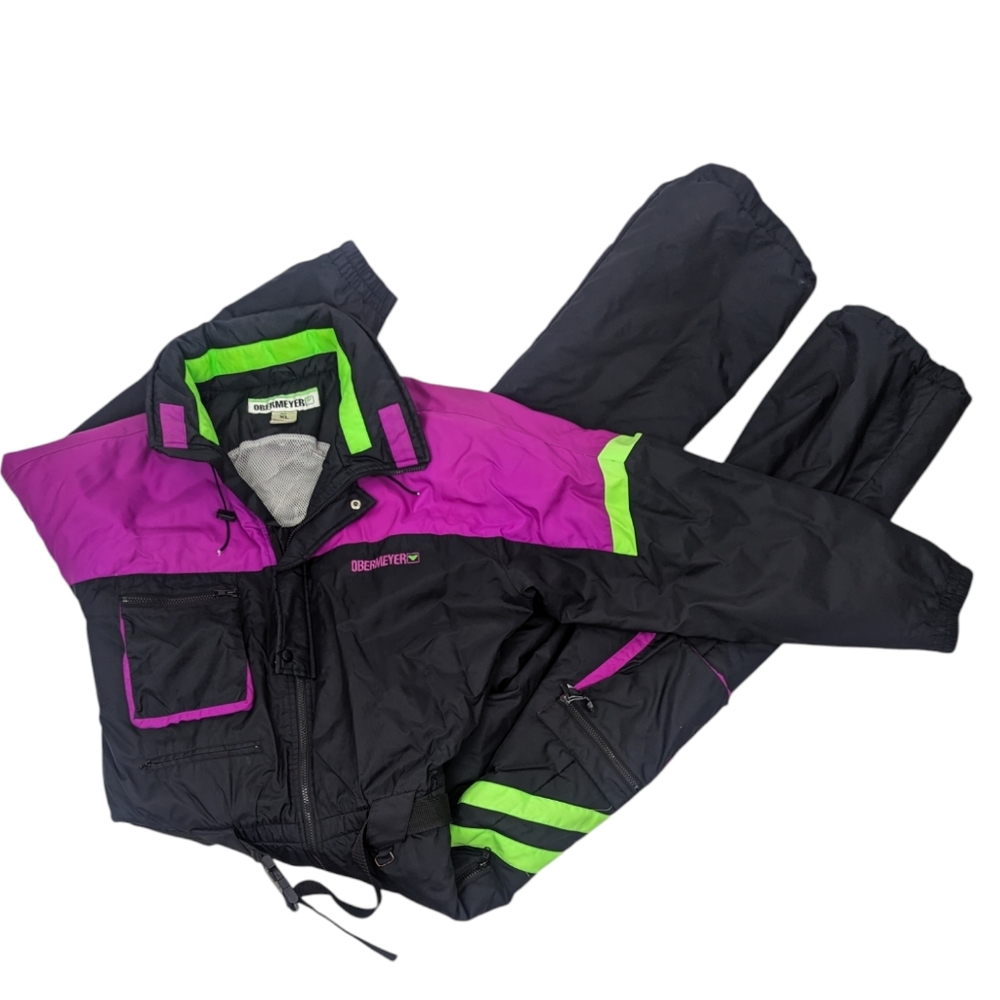 Vintage Obermeyer Ski Suit Mens XL 80s 90s Snow Pink Green Black